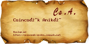 Csincsák Anikó névjegykártya